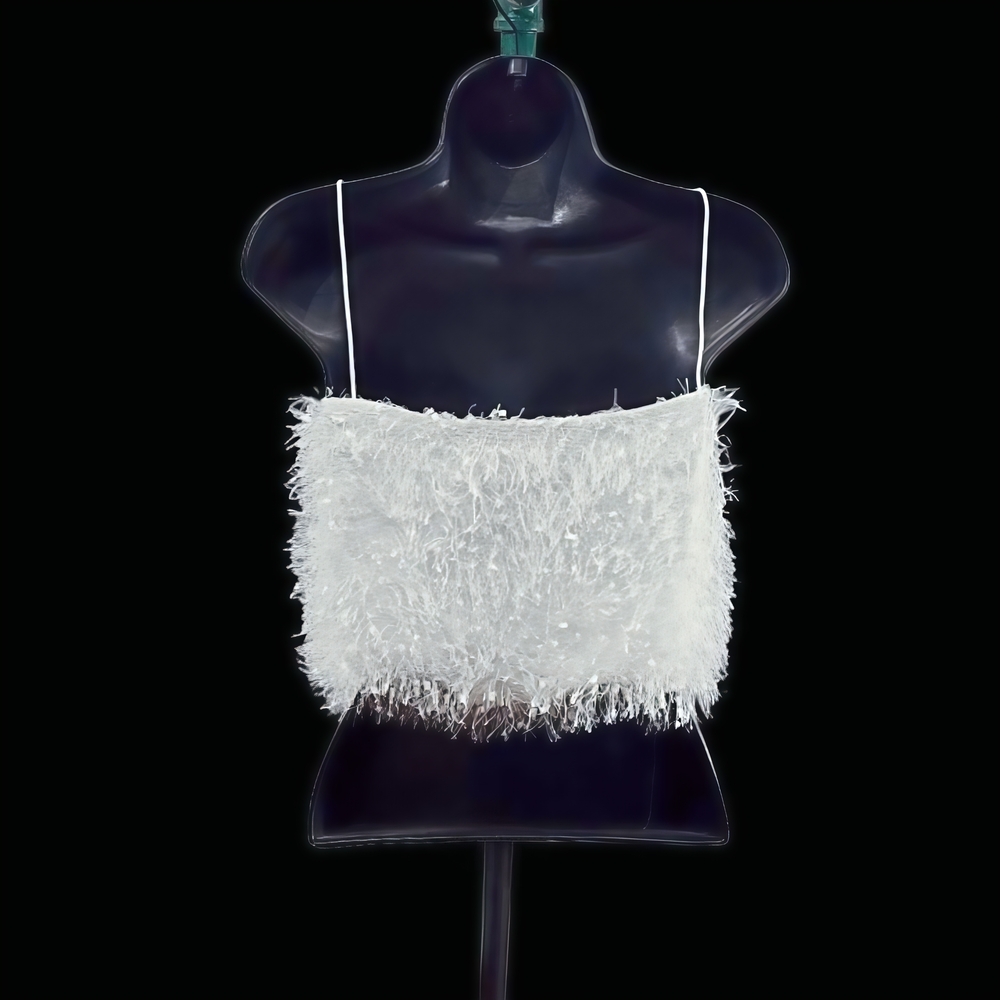 Show Me Your MuMu She Cute White Faux Feather Fuzzy Top, size XL - Picture 6 of 6